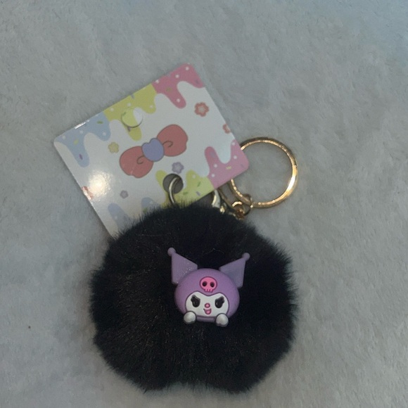 Black Fluffy Keychain with Kuromi Character and claw clip nwt - Picture 1 of 2